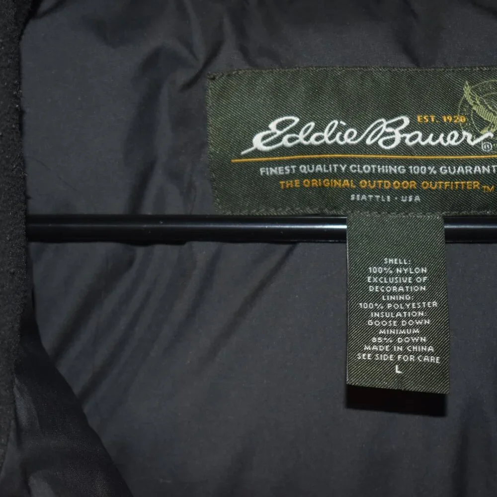 Eddie Bauer Men's Puffer Vest Goose Down Full Zip Pockets Black Size Large